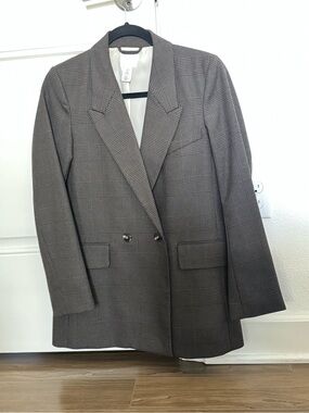 H&M Brown black Glen Plaid Double-Breasted Blazer